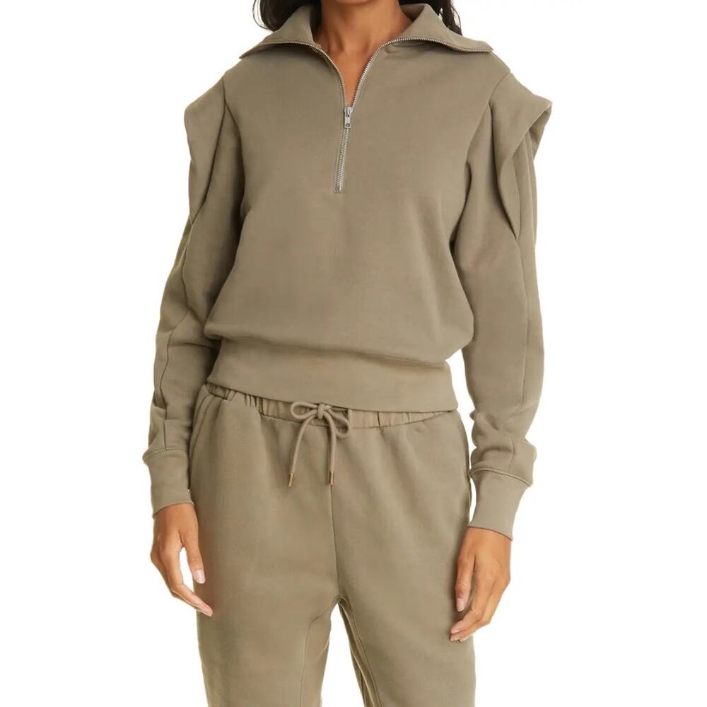 Frame Sporty 1/2 Zip Military Green Pullover Sweatshirt NWT Womens Size Medium